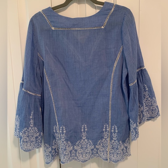 Sundance Tops Sundance Blue Embroidered Blouse Bell Sleeves Med